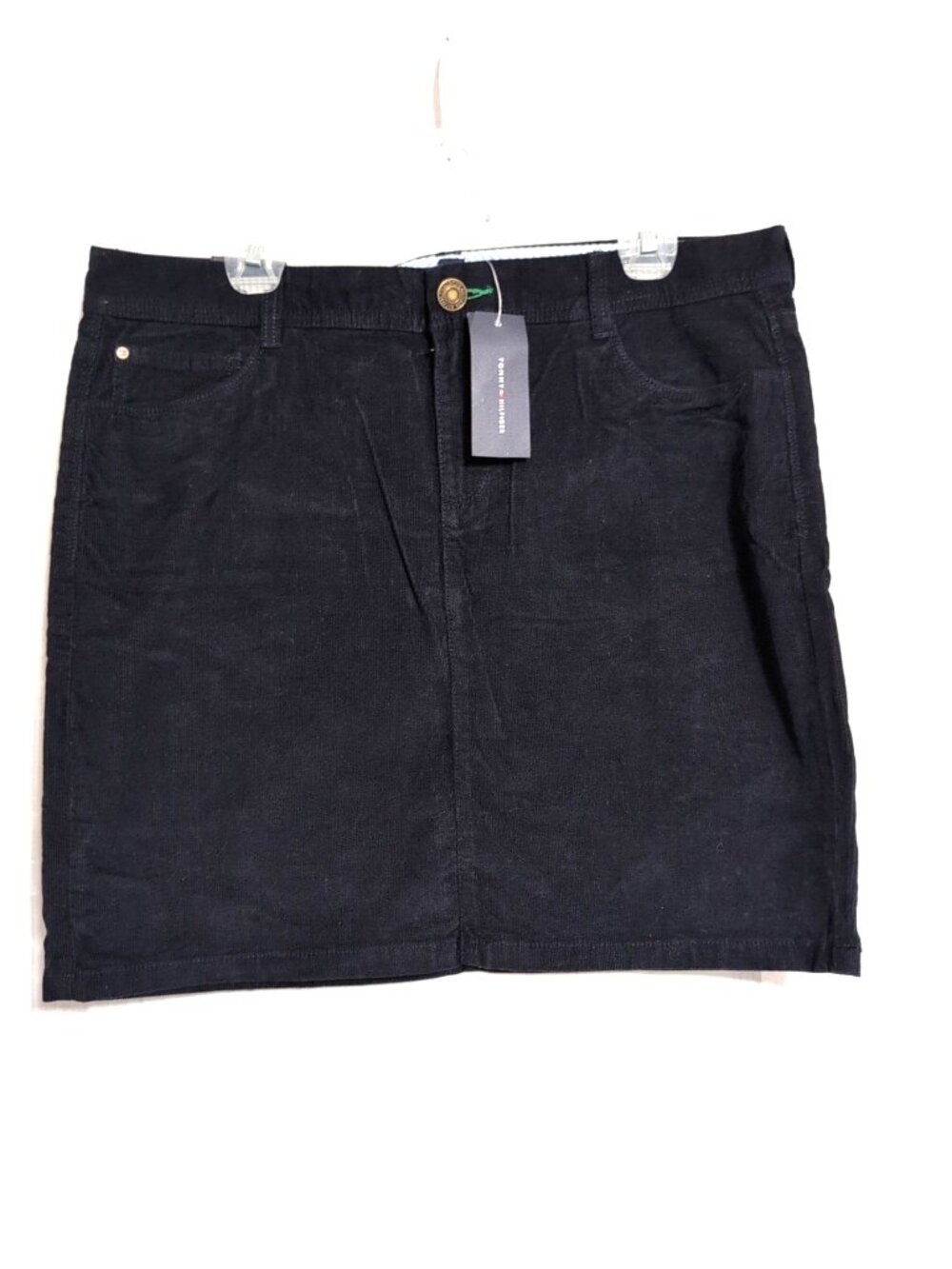 NEW Tommy Hilfiger Ladies Corduroy 18" Skirt sz 14 Navy Blue Pockets Stretch